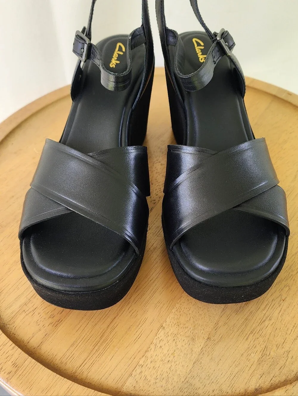 Clarks Maritsa Black Platform Block Heel Sandals Size 9